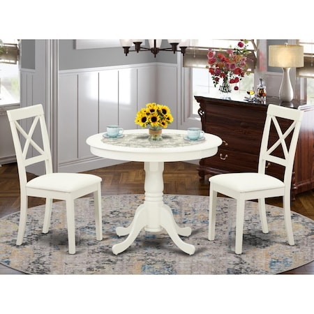 East West Furniture 3 Piece Antique Kitchen Table Set - Linen White ANBO3-LWH-LC
